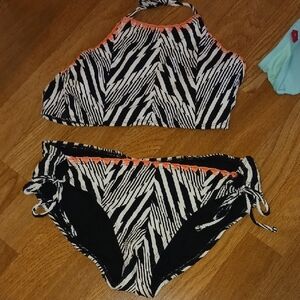 NWOT Zebra Print Bikini Set with Coral Accents